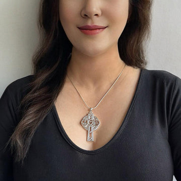 Large Celtic Cross with Heart Peace and Recovery Symbols Silver Pendant TPD7024 - Jewelry